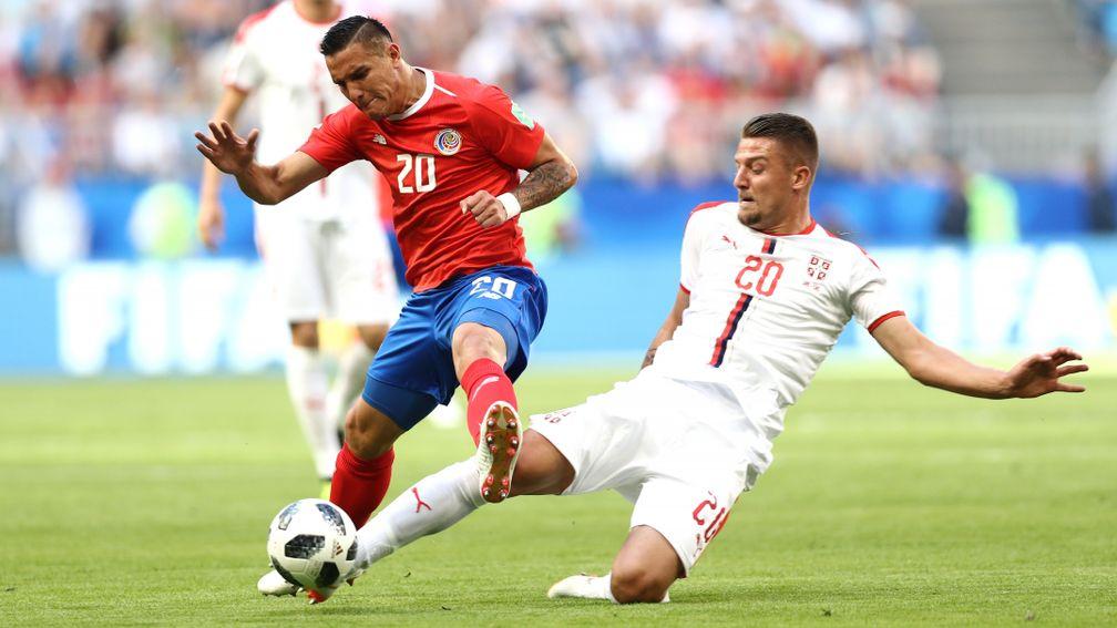 Serbia's Sergej Milinkovic-Savic (right) could be frustrated in Montenegro