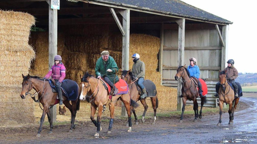 Mick Easterby pictured heading out onto the gallops on Hoof It