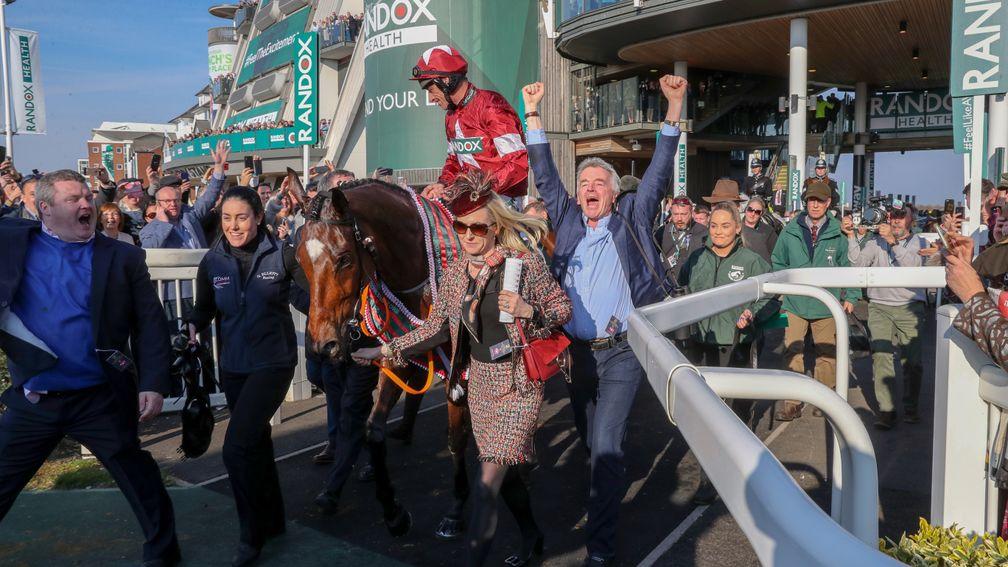 Michael O'Leary celebrates Tiger Roll's historic success on Saturday