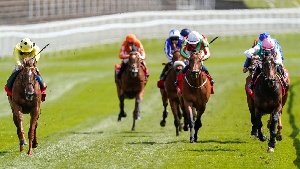 El Drama (left) puts in a good performance to win the Dee Stakes