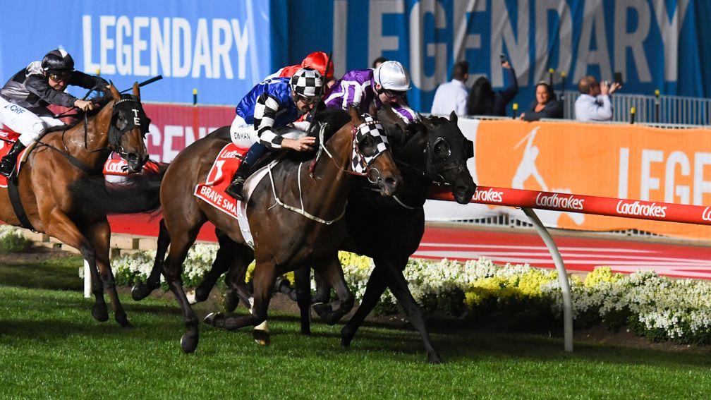 Hugh Bowman and Brave Smash beat Spirit Of Valor in the Manikato Stakes at Moonee Valley