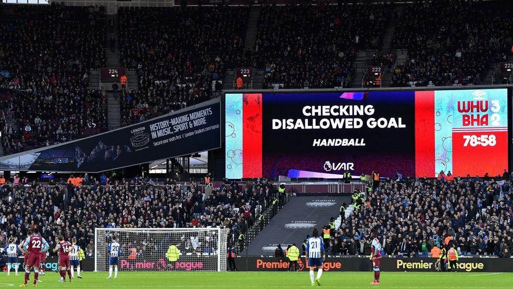 VAR checks a goal during the Premier League match between West Ham United and Brighton