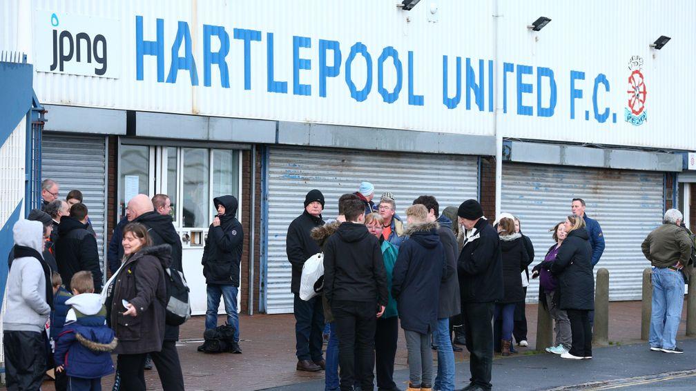 Fans gather outside Hartlepool United's Victoria Park stadium