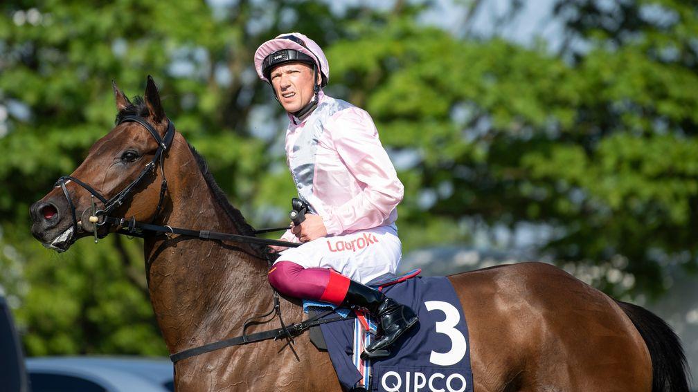 Lah Ti Dar and Frankie Dettori) after winning the Pretty Polly Stakes at Newmarket