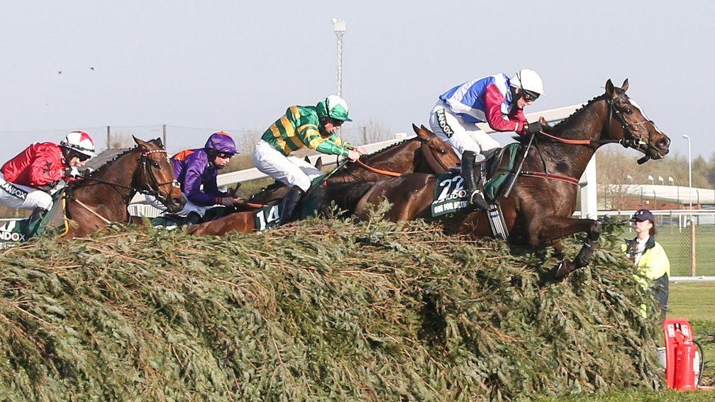 Sailing to success: One for Arthur puts in a spectacular leap over the big Aintree fences