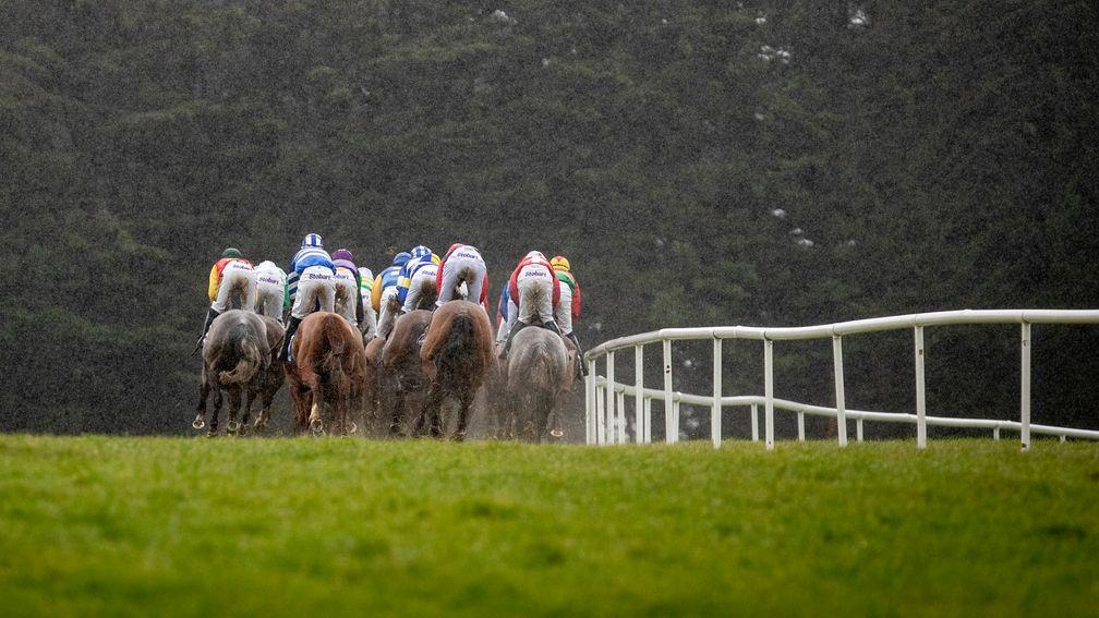 The rain continues to fall during the handicap hurdle at Clonmel
