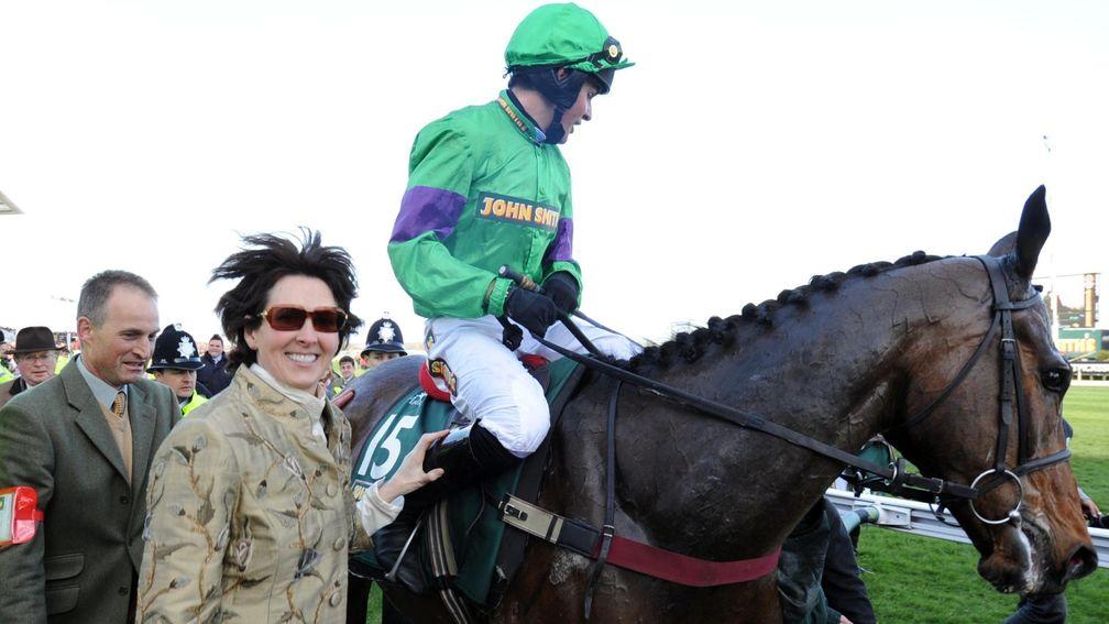 Liam Treadwell and his long-time ally Venetia Williams celebrate the 2009 Grand National win of Mon Mome