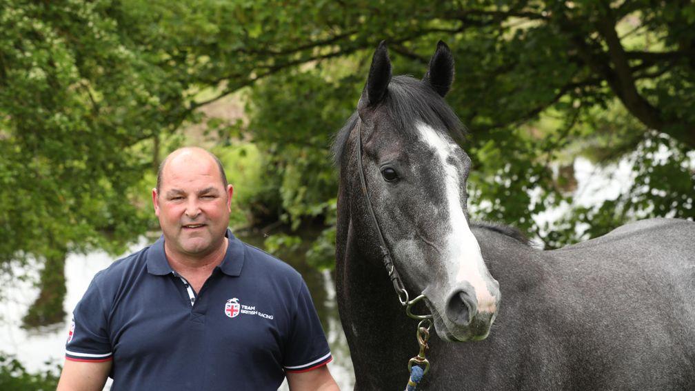 Tip Two Win pictured at home with trainer Roger Teal