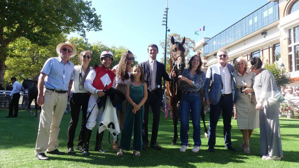 Ocean Vision provided a first Listed success for trainer Tim Donworth (wearing suit and tie) at Deauville on Saturday