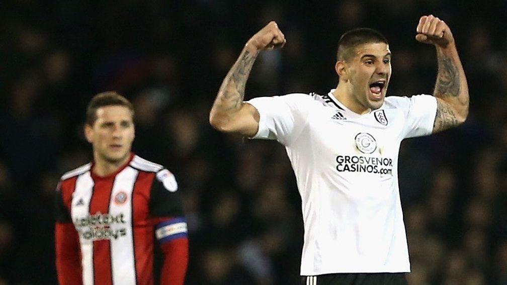 Fulham striker Aleksandar Mitrovic celebrates a goal against Sheffield United