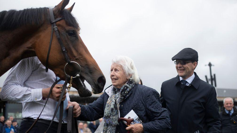 A happy owner Mrs Evie Stockwell with Aidan OâBrien after Fairylandâs win in the Flying Five Stakes (Group 1)The Curragh.Photo: Patrick McCann/Racing Post 15.09.2019