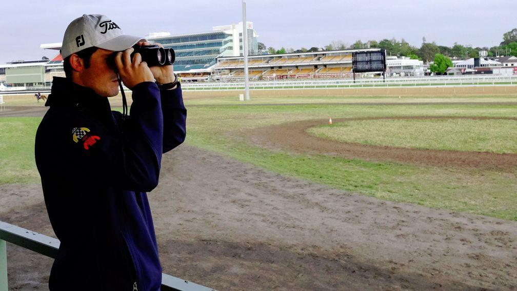MELBOURNE, AUSTRALIA - NOVEMBER 03:  Trainer James Cummings clocking Precedence final gallop session ahead of the Melbourne Cup at Flemington Racecourse on November 3, 2014 in Melbourne, Australia.  (Photo by Vince Caligiuri/Getty Images)