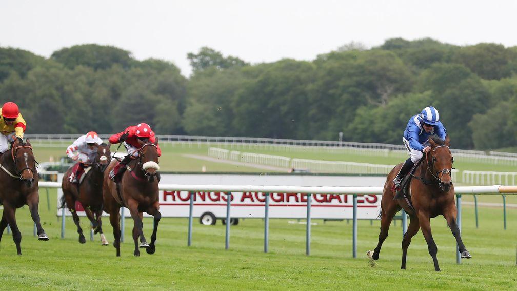Battaash (Jim Crowley) makes a most impressive reappearance in the Temple Stakes at Haydock, winning it for the second year in succession. Mabs Cross (noseband) finishes third