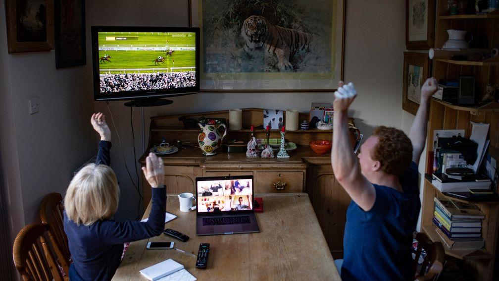Punters watch Potters Corner win the 2020 Virtual Grand National