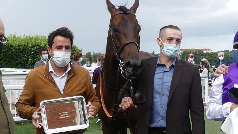 Jeremy Para (left) with Pretty Tiger after the Prix Eugene Adam at Saint-Cloud last July