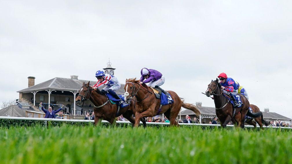 Billy Loughnane and Doddie's Imapct (left) win the Pertemps Network EBF Brocklesby Stakes at Doncaster on Saturday
