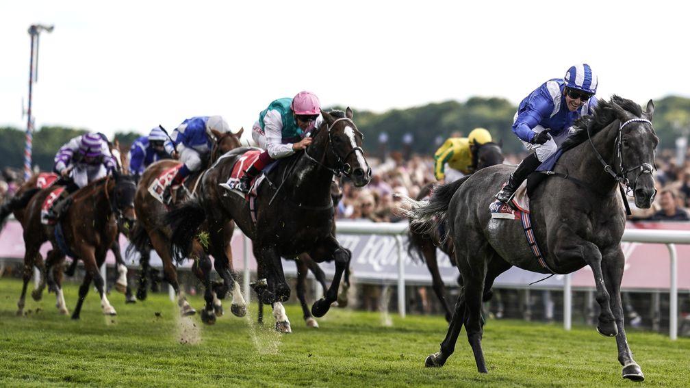 Muntahaa clears away from his rivals to win the Sky Bet Ebor