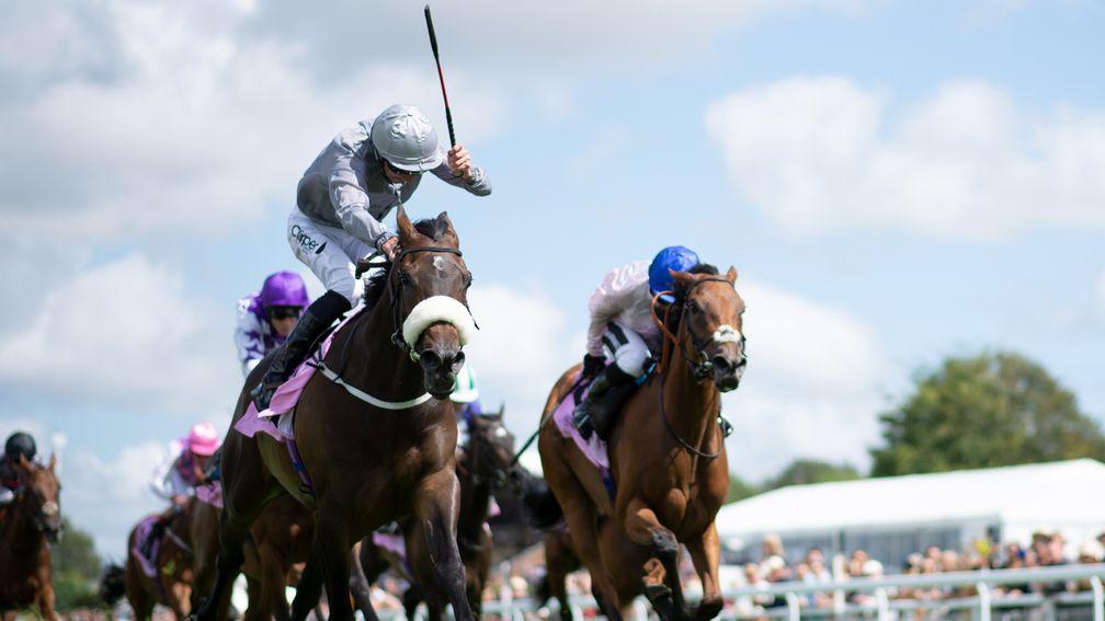 Last Empire (Daniel Tudhope, whip up) wins the Oak Tree StakesGlorious Goodwood 28.7.21 Pic: Edward Whitaker