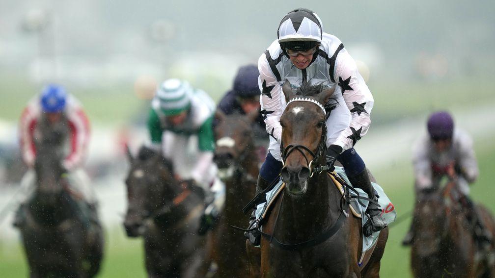 Oscula storms to victory in the Woodcote Stakes at Epsom in June