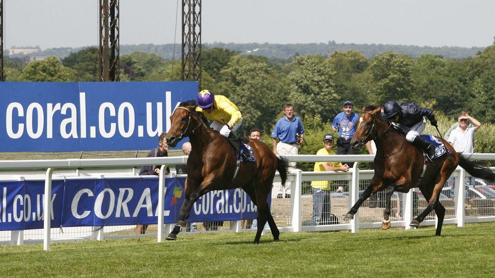 Sea The Stars (Mick Kinane) stretches clear of Rip Van Winkle to win the 2009 Eclipse at Sandown