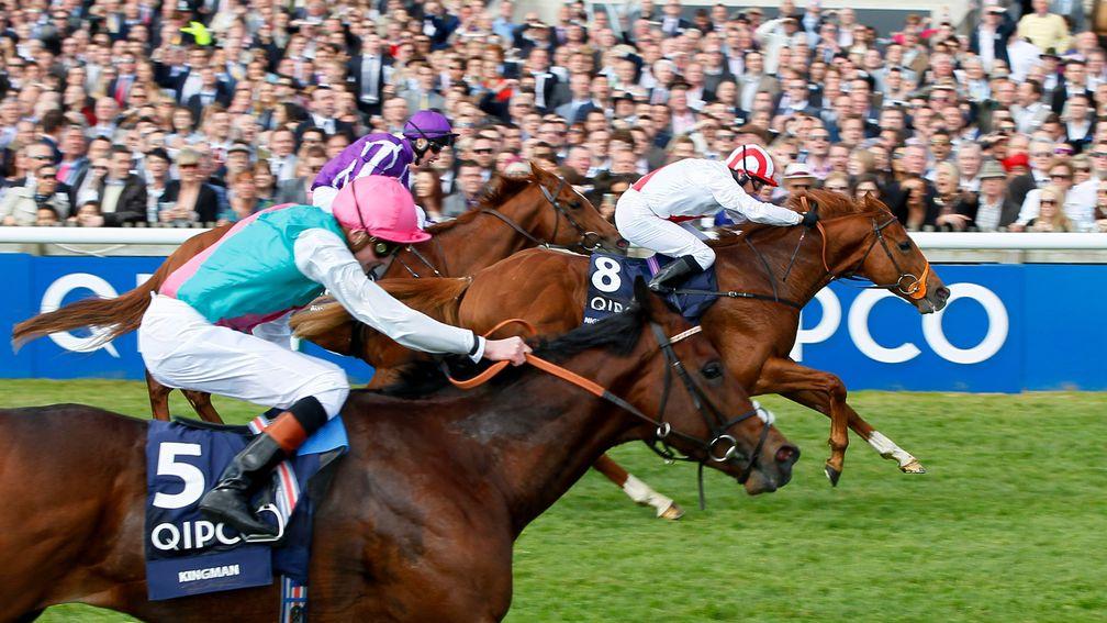 Kingman (nearside) and Australia (partially hidden) fill the placings in the 2014 2,000 Guineas
