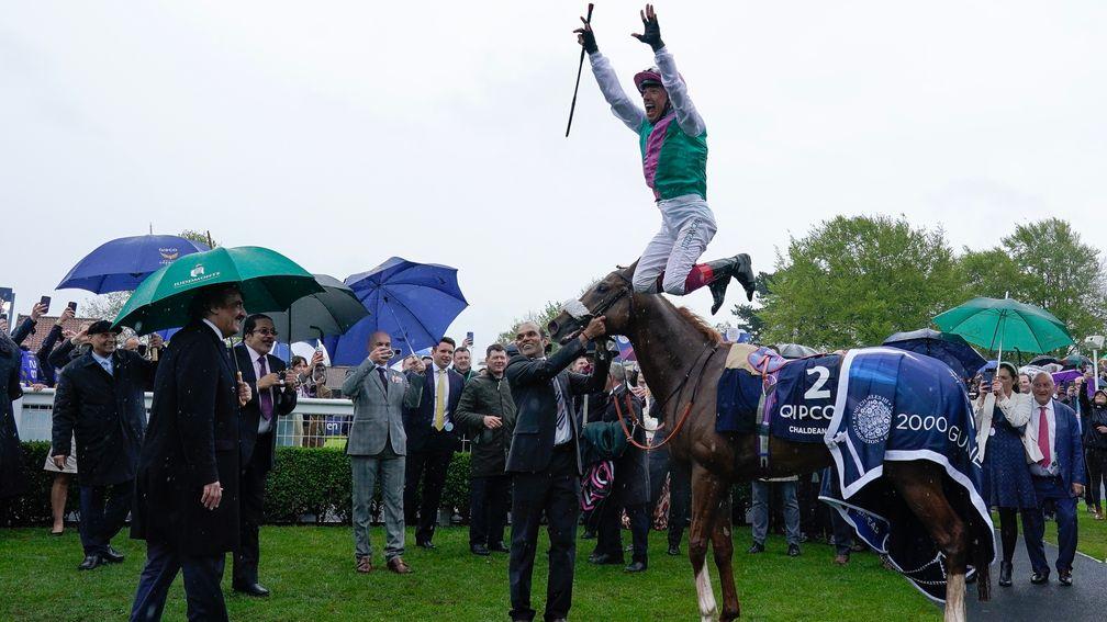 Frankie Dettori jumps from Chaldean after an absorbing 2,000 Guineas