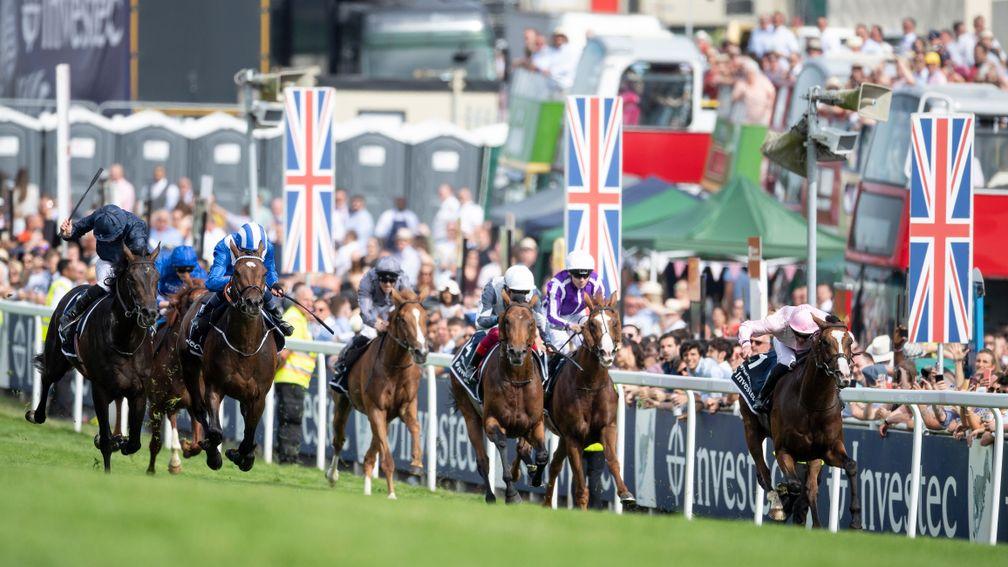 Anthony Van Dyck (right) lands the Derby at Epsom on Saturday