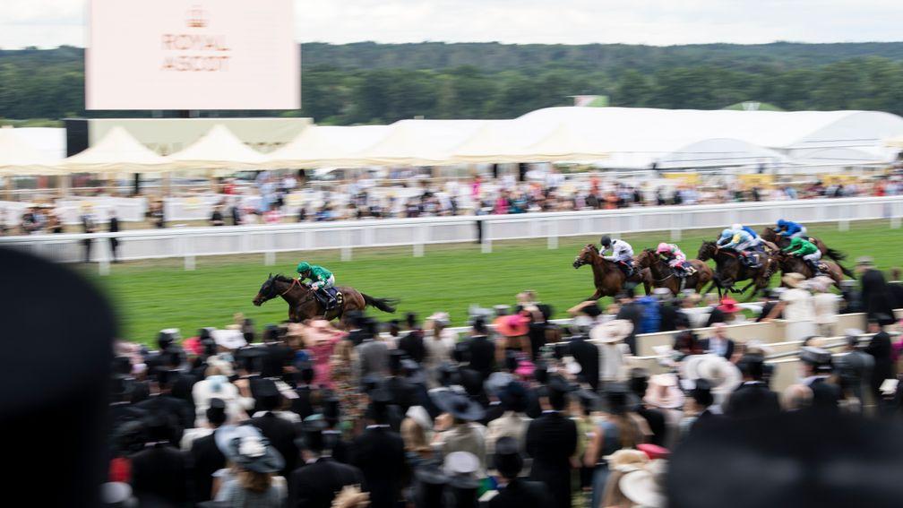 Aljazzi is clear of her field under William Buick in the Duke of Cambridge Stakes