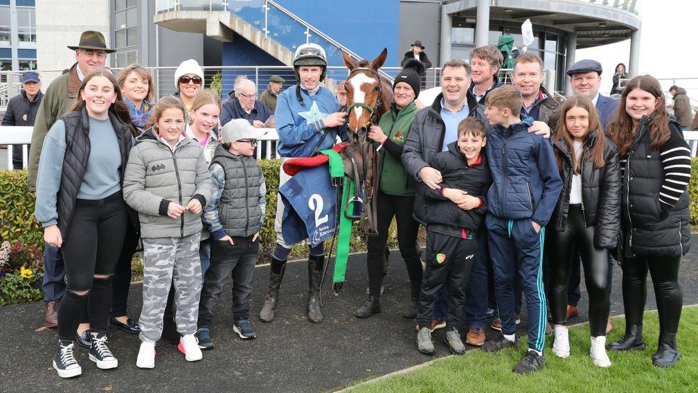 Nucky Johnson and connections after winning the novice hurdle at Naas