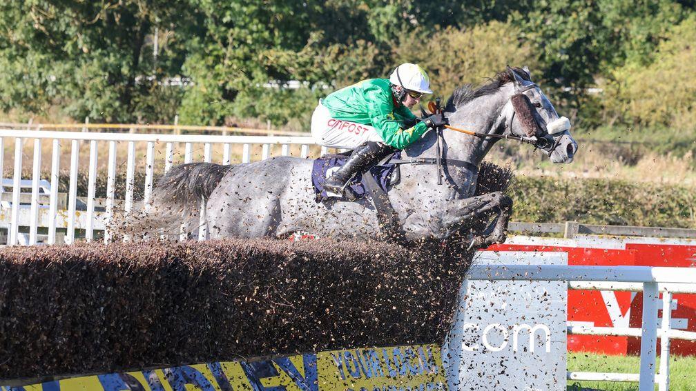 Grey Atlantic Way with a fine leap under Henry Brooke in the 3m3f handicap chase