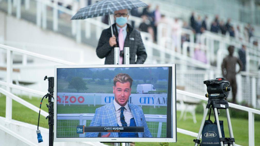 ITV Racing's Chris Hughes is on the screen at Epsom on Oaks day