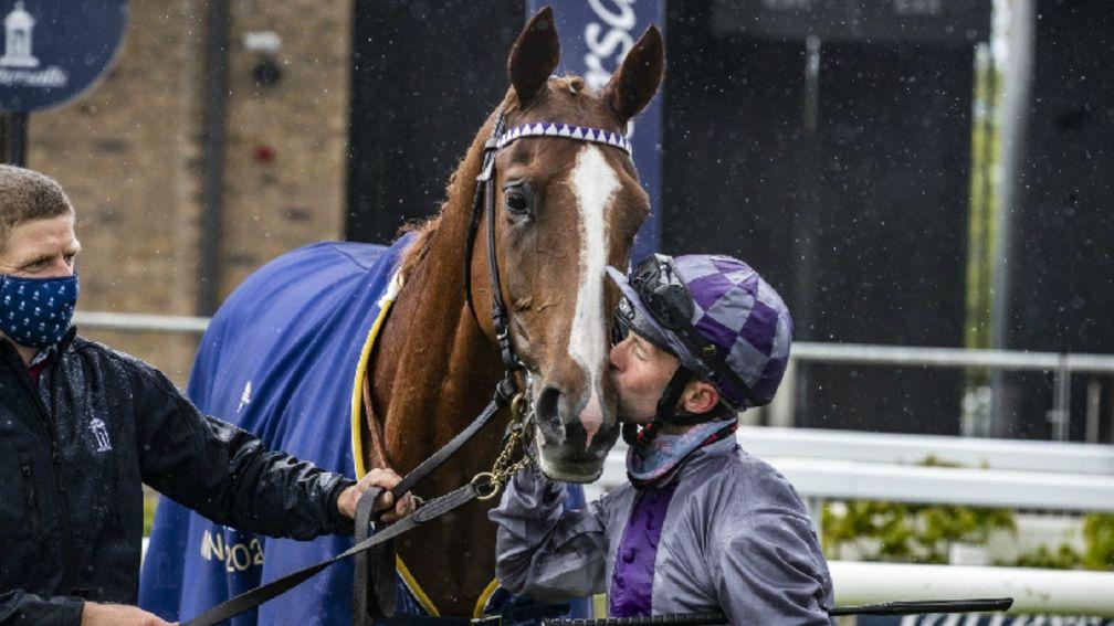 A kiss for Mac Swiney from his rider Rory Cleary