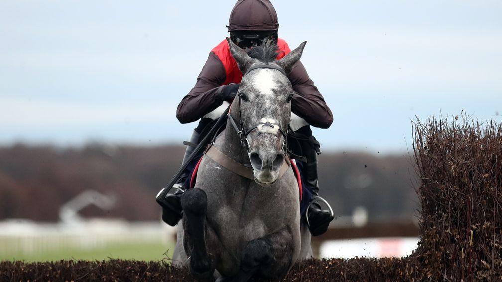 DONCASTER, ENGLAND - JANUARY 11: Stratagem ridden by Harry Cobden on their way to winning the Sky Bet Beginners' Chase at Doncaster Racecourse on January 11, 2021 in Doncaster, England. (Photo by Tim Goode - Pool / Getty Images)