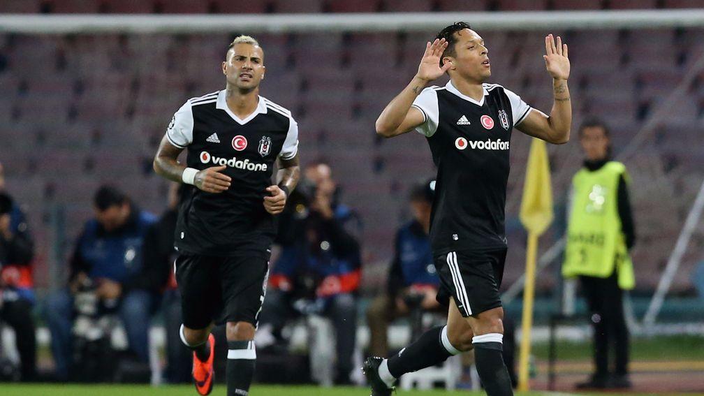 Adriano (right) celebrates a Besiktas goal