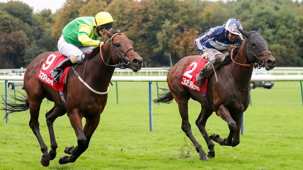 Donjuan Triumphant and PJ McDonald (right) win the 32 red Gold Cup from Acclaim at Haydock in September