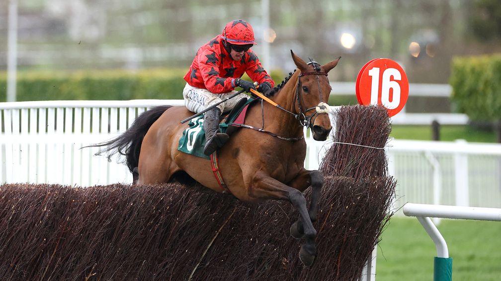 Darragh O'Keeffe riding Maskada clears a hurdle on the way to winning the Grand Annual Chase