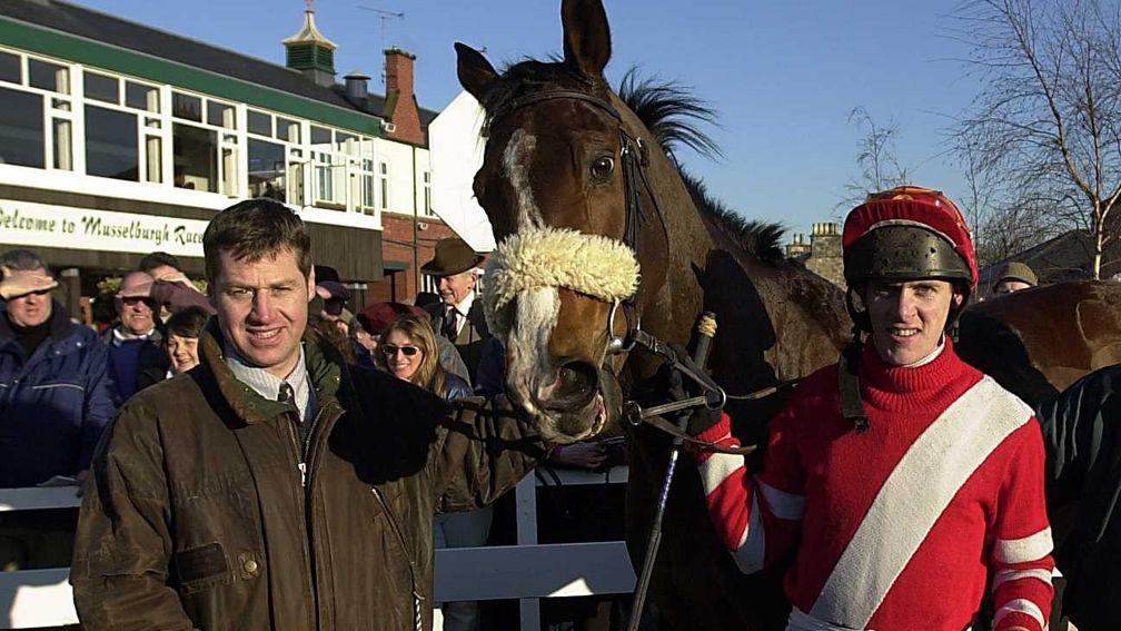 Trainer Noel Wilson with his first winner CITY GENT  ridden by Calvin McCormack - Musselburgh14/2/01COPYRIGHT PHOTOGRAPH by JOHN GROSSICK19 Wemyss Rd, Longniddry, East Lothian      Tel.01875852115 Mob.0410461723