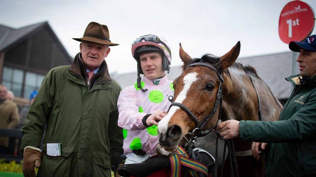 Willie Mullins and Paul Townend with Faugheen after his victory on his chasing debut