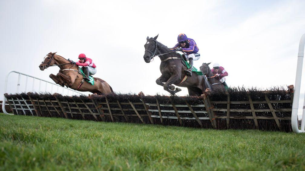 Easy Game (right) and Ruby Walsh jump the last with stablemate Getareason