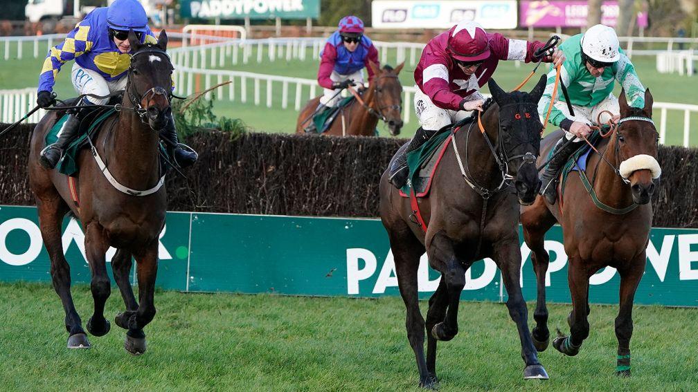 Delta Work (centre) battles to victory in the Irish Gold Cup at Leopardstown