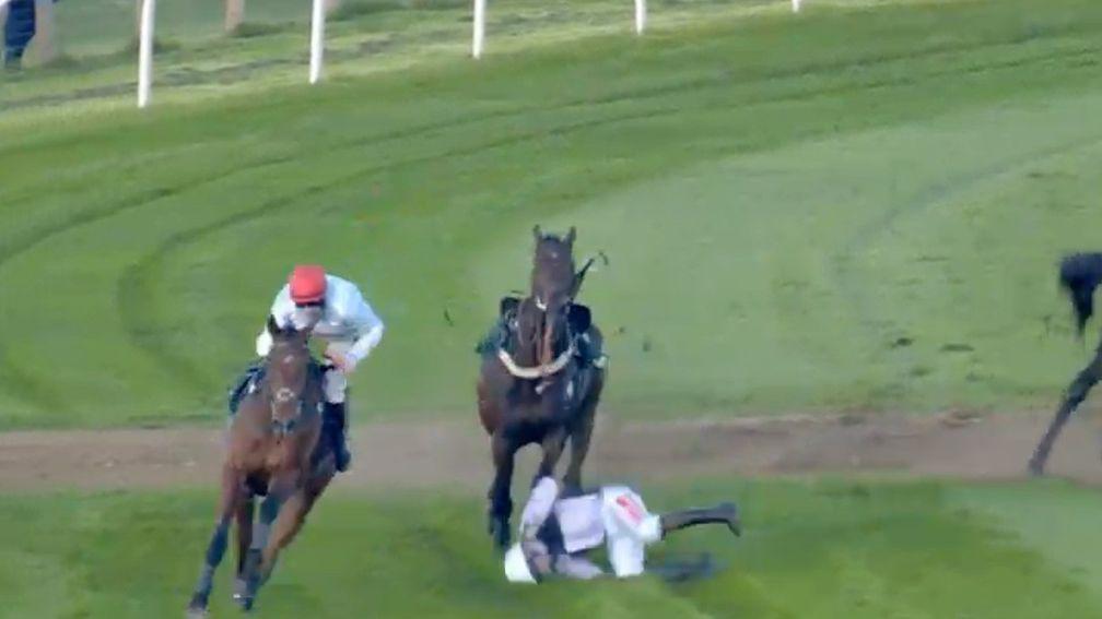 Sam Twiston-Davies makes his way home on Minella Encore after avoiding the carnage