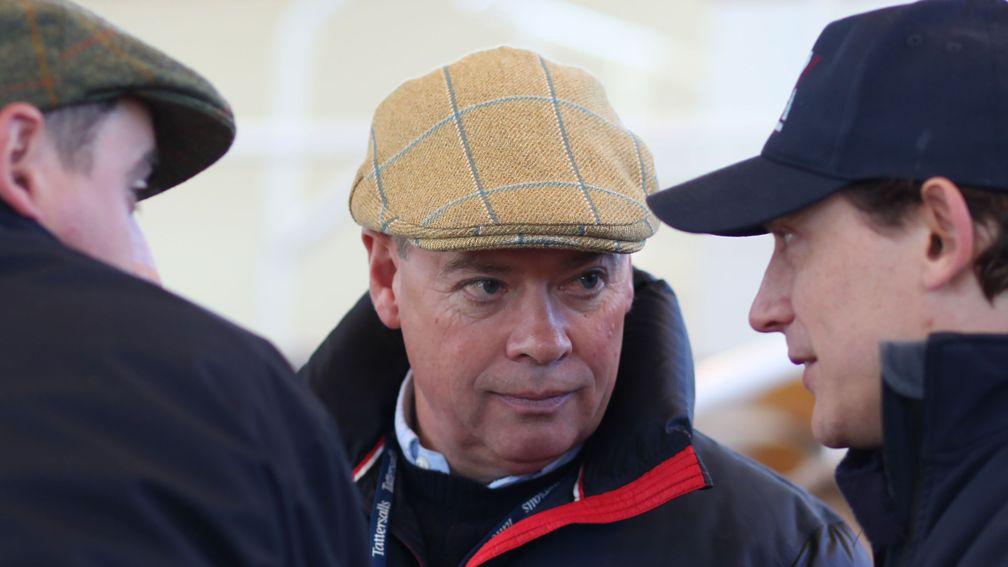 Clive Cox (centre) gets the lowdown from Ed Harper (right) after buying Whitsbury Manor Stud's Due Diligence filly for 60,000gns