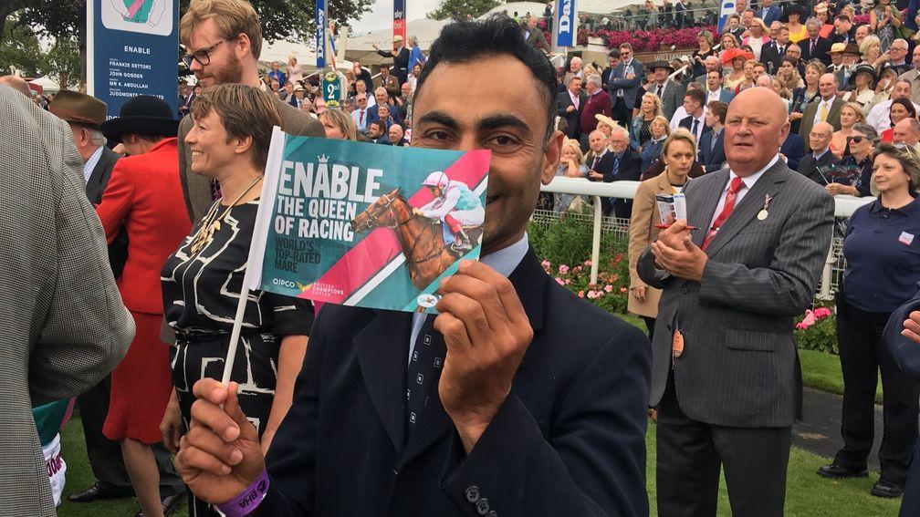 Enable's groom Imran Shahwani was understandably jubilant after the Yorkshire Oaks