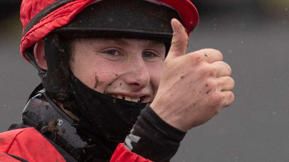 Jockey James Murphy gives the thumbs up after winning on Winter Fog at Limerick