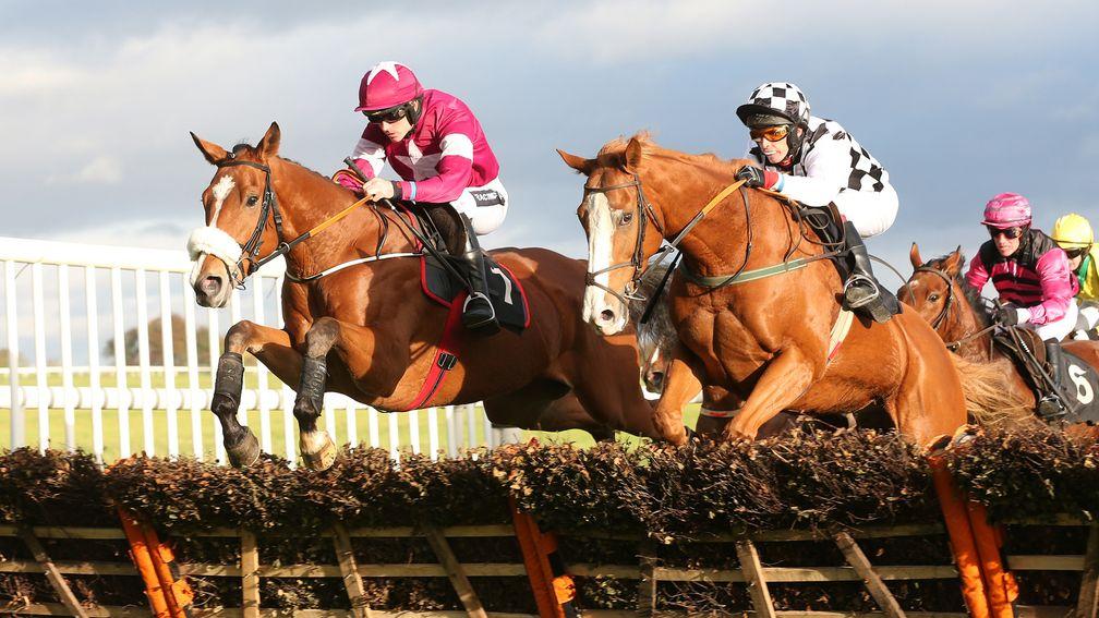 Pierce Gallagher (near side), riding against Ruby Walsh at Thurles in 2016



