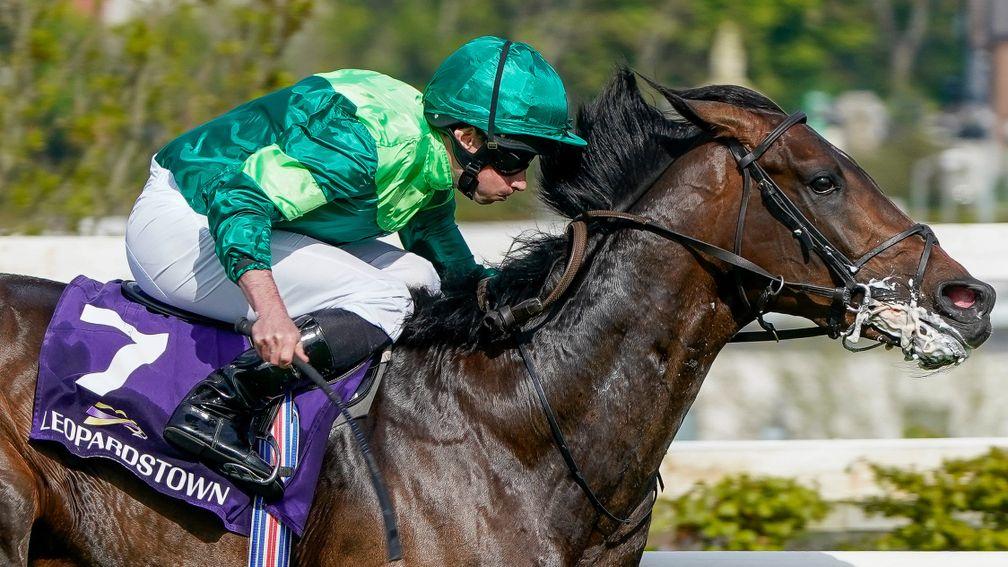 DUBLIN, IRELAND - MAY 08: Ryan Moore riding Stone Age win The Derby Trial Stakes at Leopardstown Racecourse on May 08, 2022 in Dublin, Ireland. (Photo by Alan Crowhurst/Getty Images)