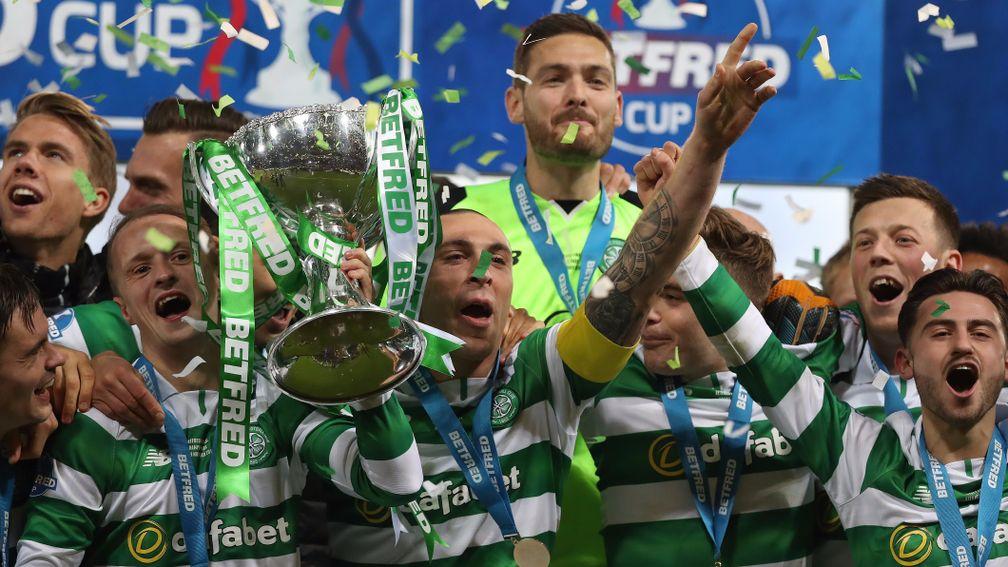 Celtic celebrate their 3-0 Betfred Cup final win over Aberdeen in the 2016-17 season
