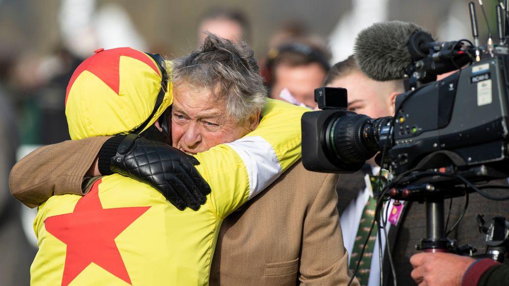 Politologueâs owner John Hales is congratulated by Harry Skelton after the Queen Mother Champion ChaseCheltenham 11.3.20 Pic: Edward Whitaker