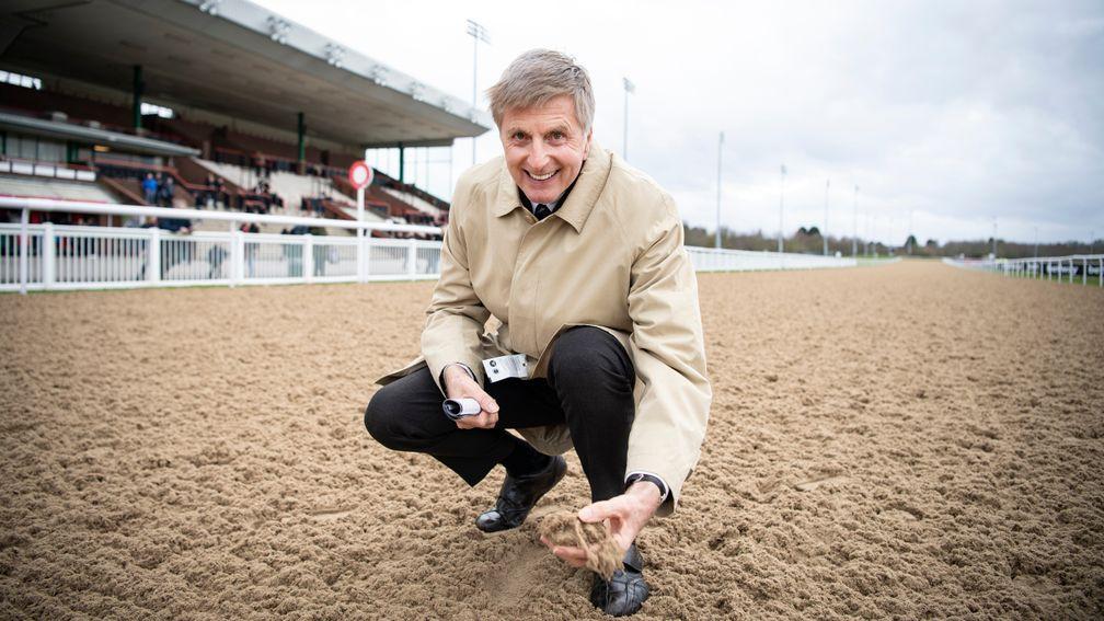 Michael Dickinson gets up close to the Tapeta surface at Wolverhampton