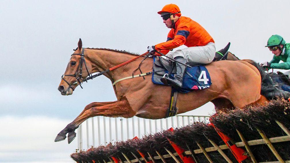 Sam Spinner and Joe Colliver clear the last in the 2017 Long Walk Hurdle